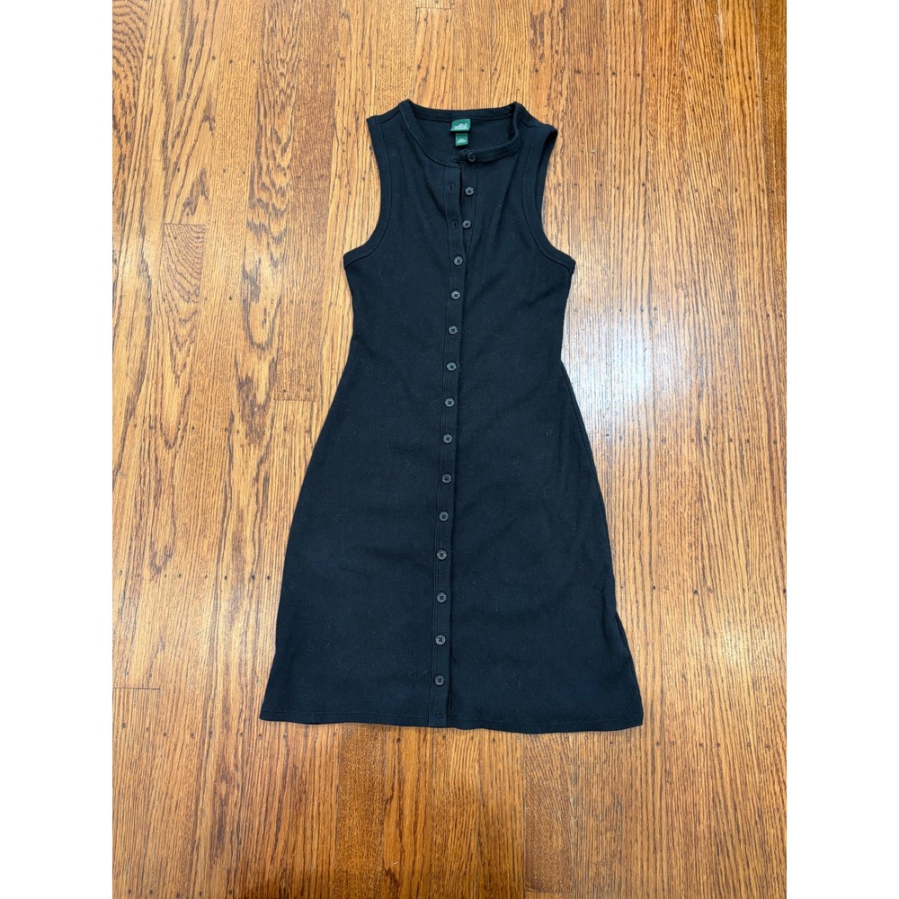 Y2K Wild Fable Button Front Ribbed Mini Dress Black Stretch Tank XXS